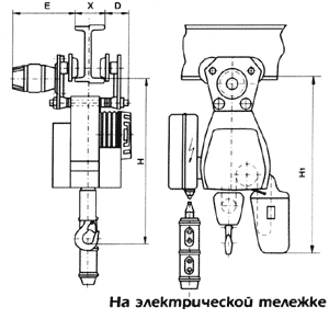 Таль электрическая г/п 0,5т Нп=6-12м скорость подъема 4 м/мин